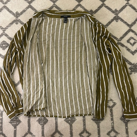 Forever 21 Striped Button-Up Long Sleeve Shirt Sz S - Green/White - Picture 7 of 7